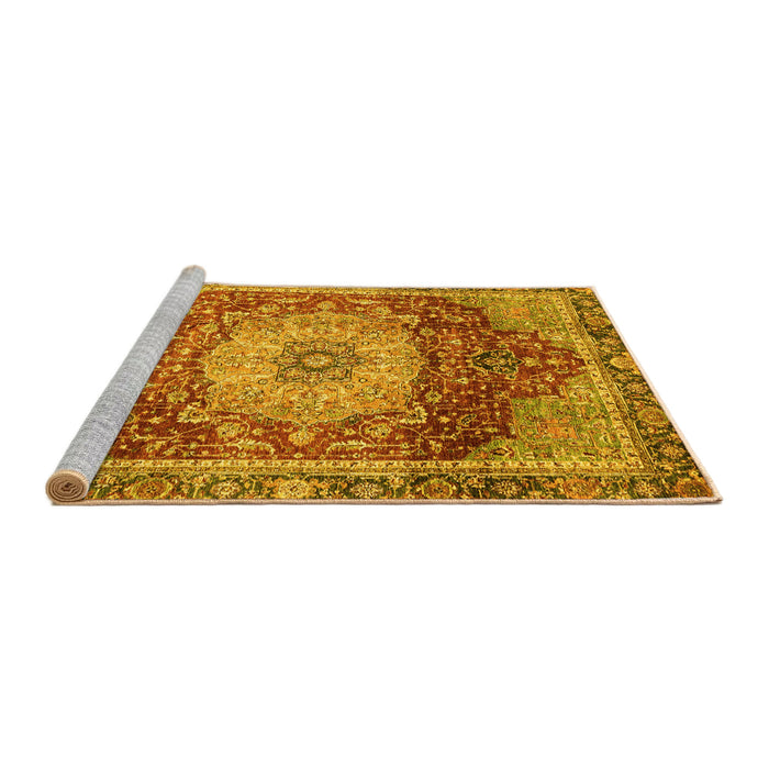 Sideview of Machine Washable Persian Yellow Traditional Rug, wshabs3128yw