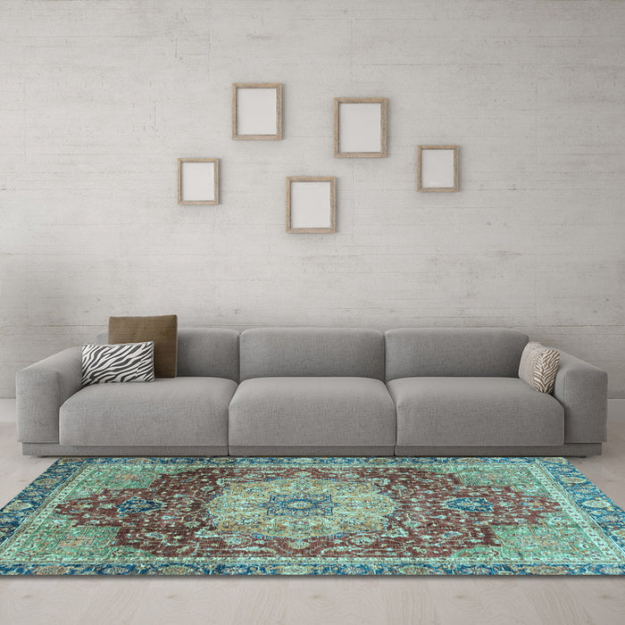 Machine Washable Persian Light Blue Traditional Rug in a Living Room, wshabs3128lblu