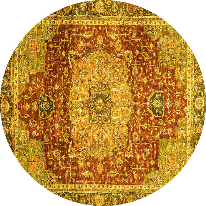 Round Persian Yellow Traditional Rug, abs3128yw