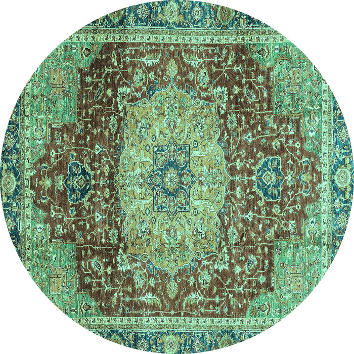 Round Machine Washable Persian Turquoise Traditional Area Rugs, wshabs3128turq