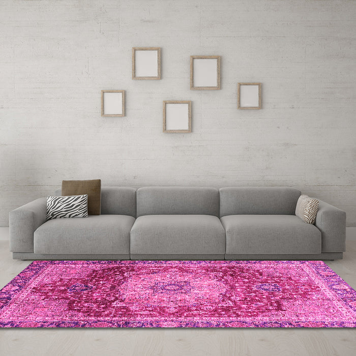 Machine Washable Persian Pink Traditional Rug in a Living Room, wshabs3128pnk