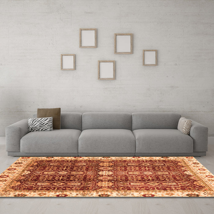Machine Washable Oriental Orange Traditional Area Rugs in a Living Room, wshabs3129org