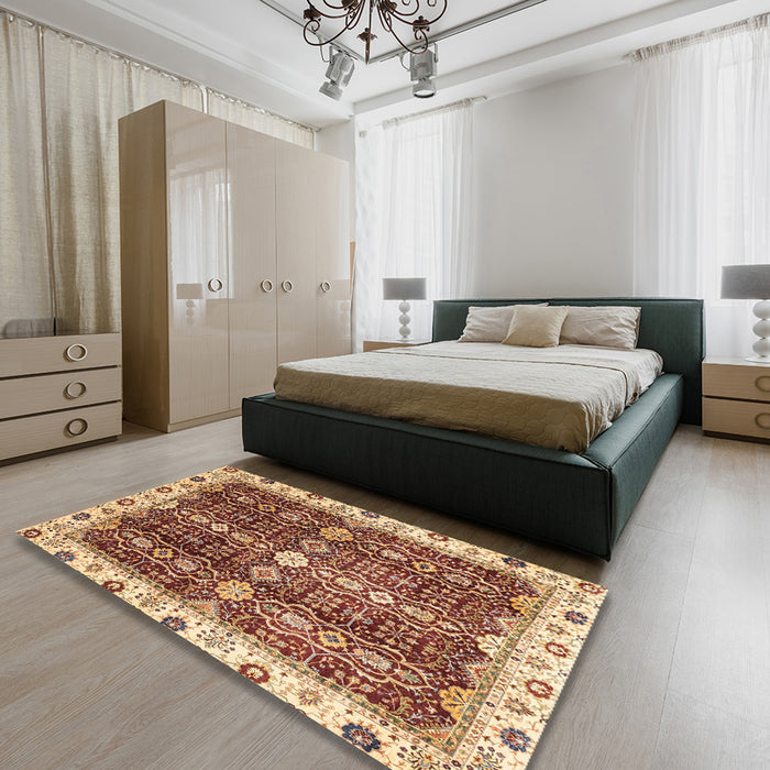 Abstract Red Oriental Rug in a Bedroom, abs3129