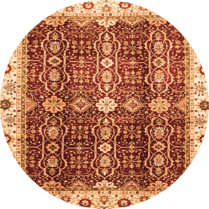 Round Machine Washable Oriental Orange Traditional Area Rugs, wshabs3129org