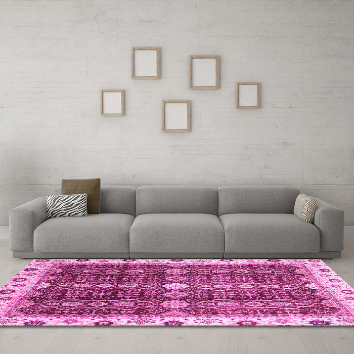 Machine Washable Oriental Pink Traditional Rug in a Living Room, wshabs3129pnk