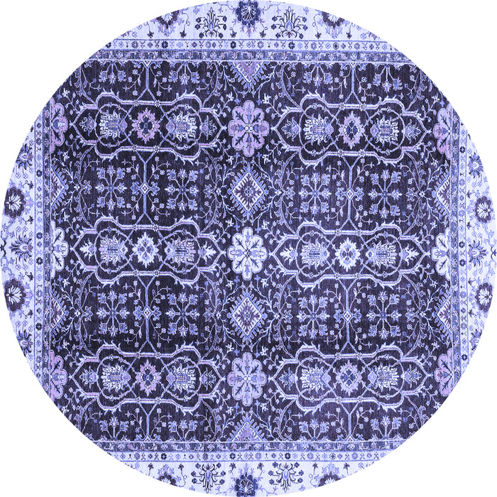 Round Machine Washable Oriental Blue Traditional Rug, wshabs3129blu