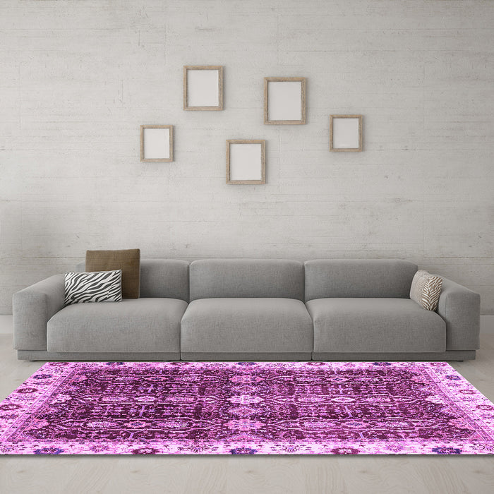 Machine Washable Oriental Purple Traditional Area Rugs in a Living Room, wshabs3129pur