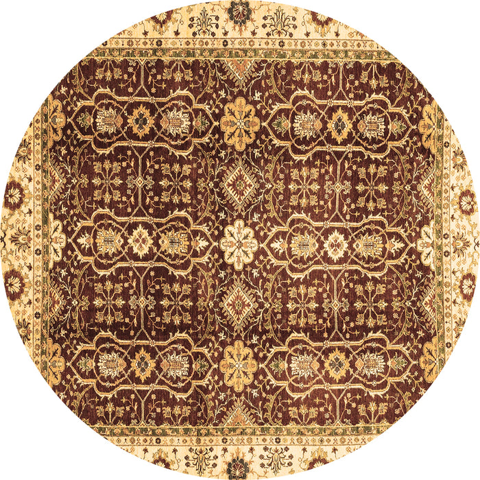 Round Machine Washable Oriental Brown Traditional Rug, wshabs3129brn