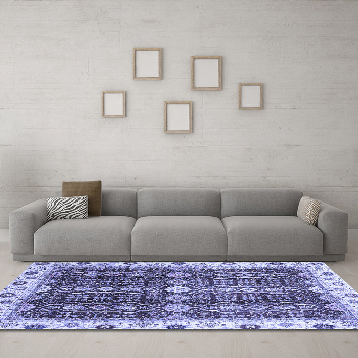 Machine Washable Oriental Blue Traditional Rug in a Living Room, wshabs3129blu