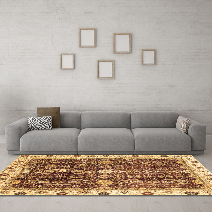 Machine Washable Oriental Brown Traditional Rug in a Living Room,, wshabs3129brn