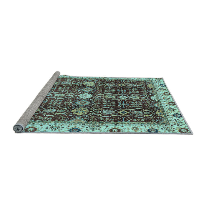 Sideview of Machine Washable Oriental Light Blue Traditional Rug, wshabs3129lblu