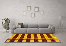 Machine Washable Abstract Yellow Modern Rug in a Living Room, wshabs312yw