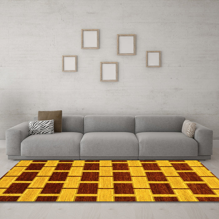 Machine Washable Abstract Yellow Modern Rug in a Living Room, wshabs312yw