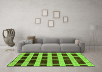 Machine Washable Abstract Green Modern Rug, wshabs312grn