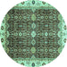 Round Machine Washable Abstract Turquoise Modern Area Rugs, wshabs3130turq