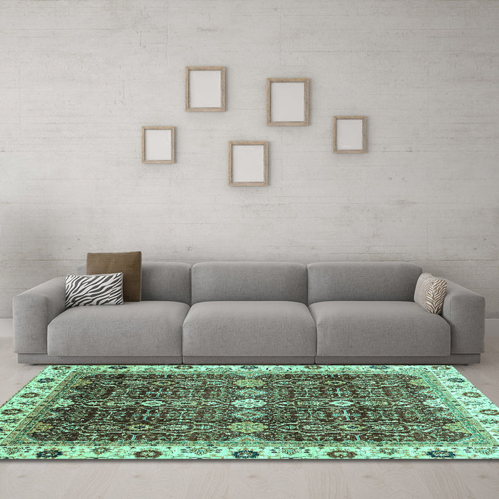 Machine Washable Abstract Turquoise Modern Area Rugs in a Living Room,, wshabs3130turq