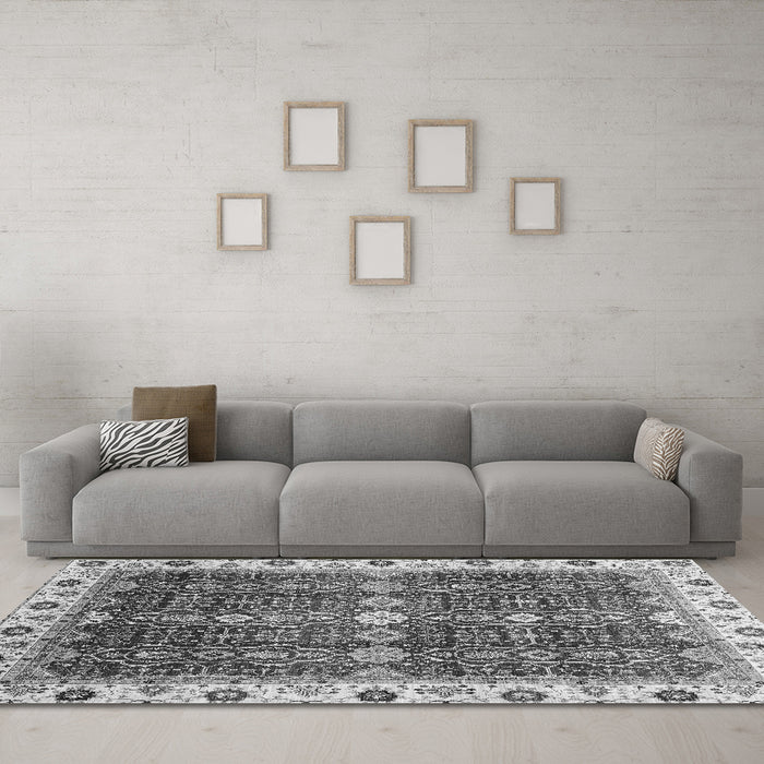 Machine Washable Abstract Gray Modern Rug in a Living Room,, wshabs3130gry