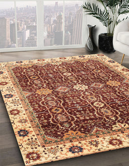 Abstract Red Modern Rug in Family Room, abs3130