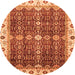 Round Machine Washable Abstract Orange Modern Area Rugs, wshabs3130org