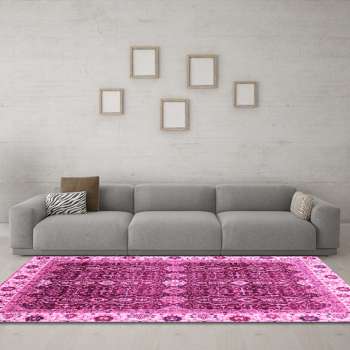 Machine Washable Abstract Pink Modern Rug in a Living Room, wshabs3130pnk