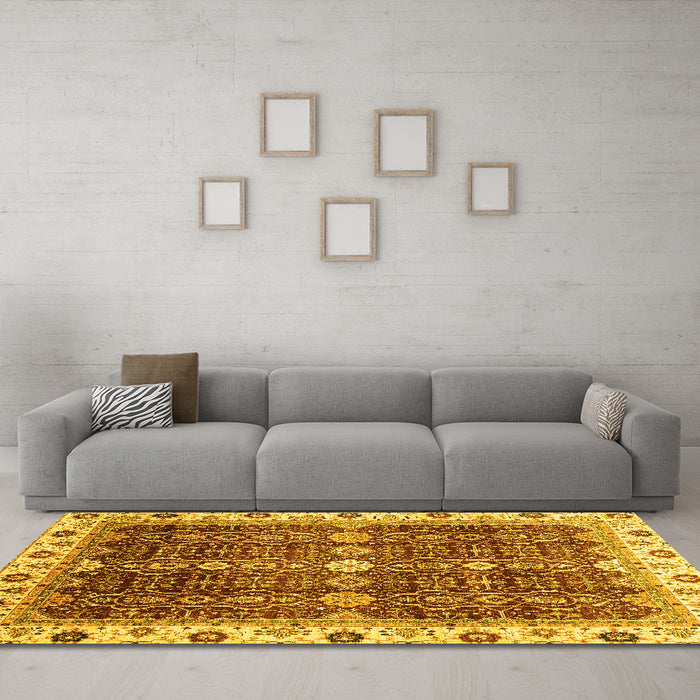 Machine Washable Abstract Yellow Modern Rug in a Living Room, wshabs3130yw