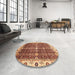 Round Machine Washable Abstract Tomato Red Rug in a Office, wshabs3130