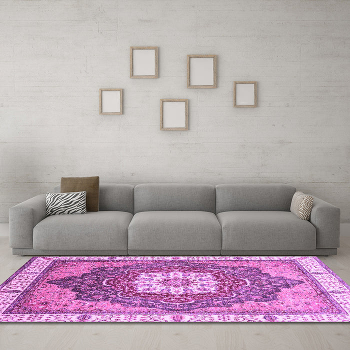 Machine Washable Abstract Purple Modern Area Rugs in a Living Room, wshabs3131pur