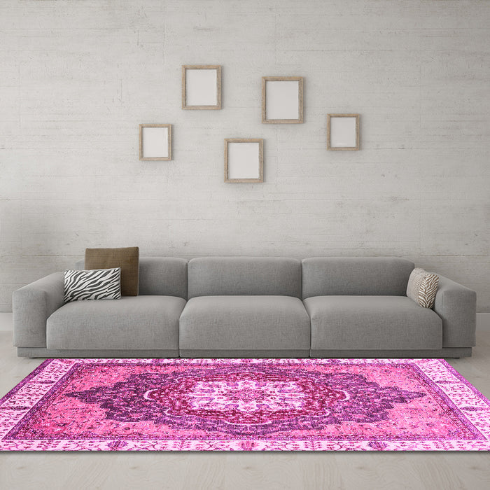 Machine Washable Abstract Pink Modern Rug in a Living Room, wshabs3131pnk