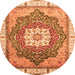 Round Machine Washable Abstract Orange Modern Area Rugs, wshabs3131org