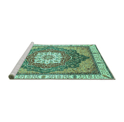 Sideview of Machine Washable Abstract Turquoise Modern Area Rugs, wshabs3131turq