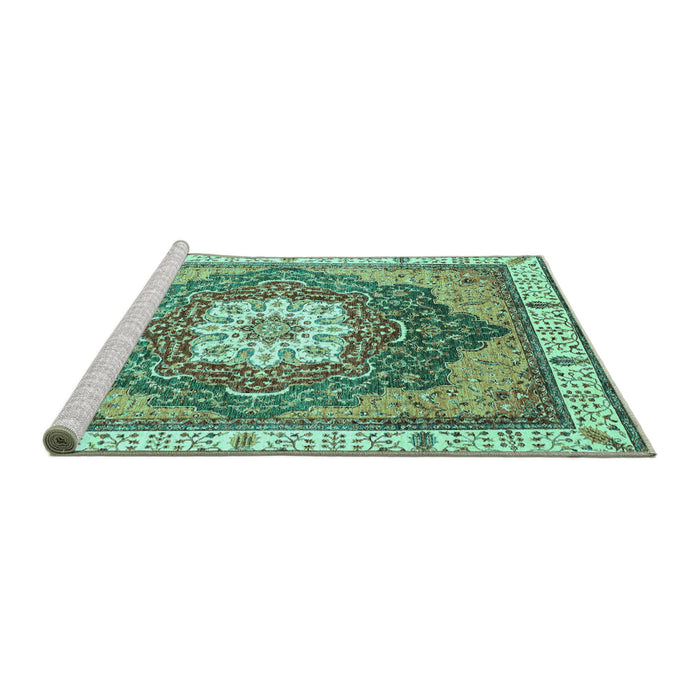 Sideview of Machine Washable Abstract Turquoise Modern Area Rugs, wshabs3131turq