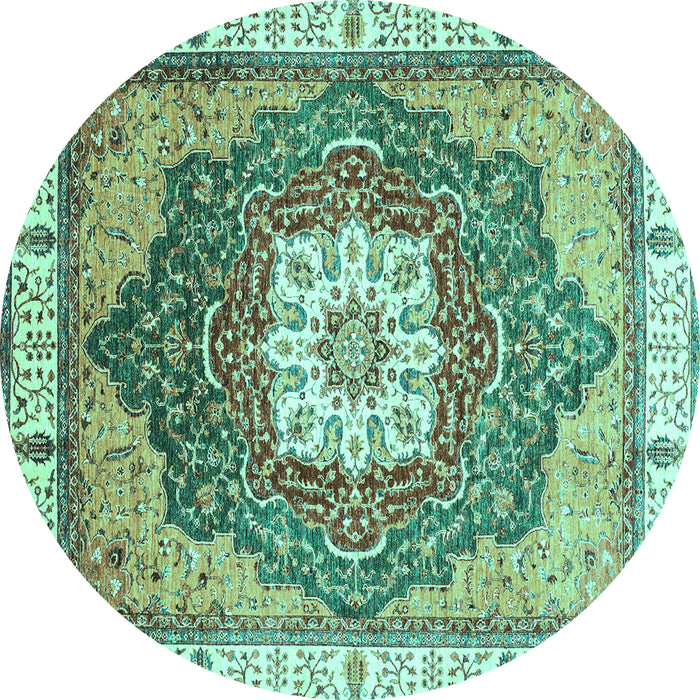 Round Machine Washable Abstract Turquoise Modern Area Rugs, wshabs3131turq