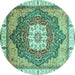 Round Machine Washable Abstract Turquoise Modern Area Rugs, wshabs3131turq