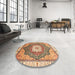 Round Machine Washable Abstract Red Rug in a Office, wshabs3131