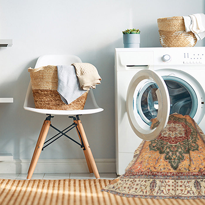 Machine Washable Abstract Red Rug in a Washing Machine, wshabs3131