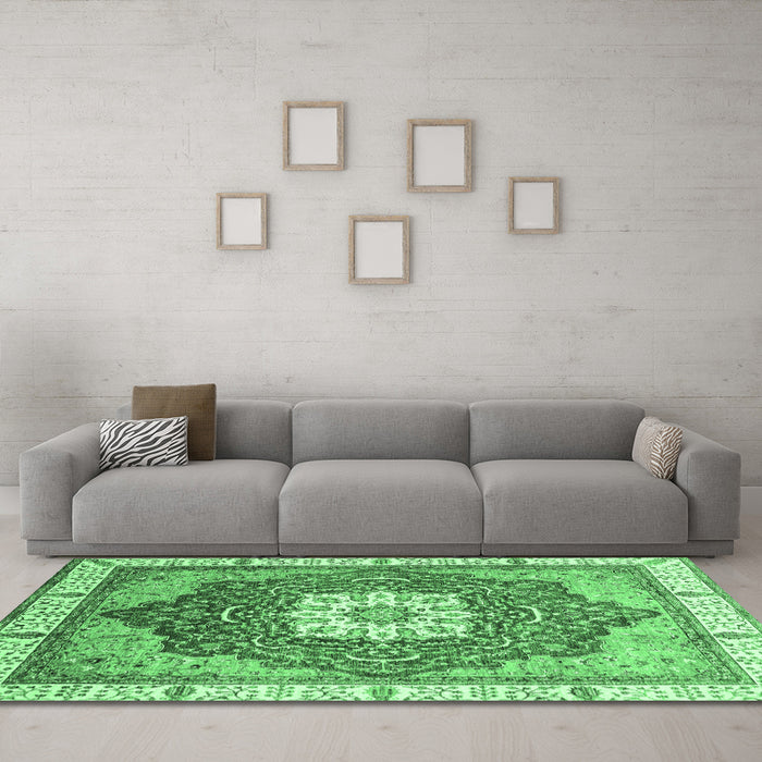 Machine Washable Abstract Emerald Green Modern Area Rugs in a Living Room,, wshabs3131emgrn