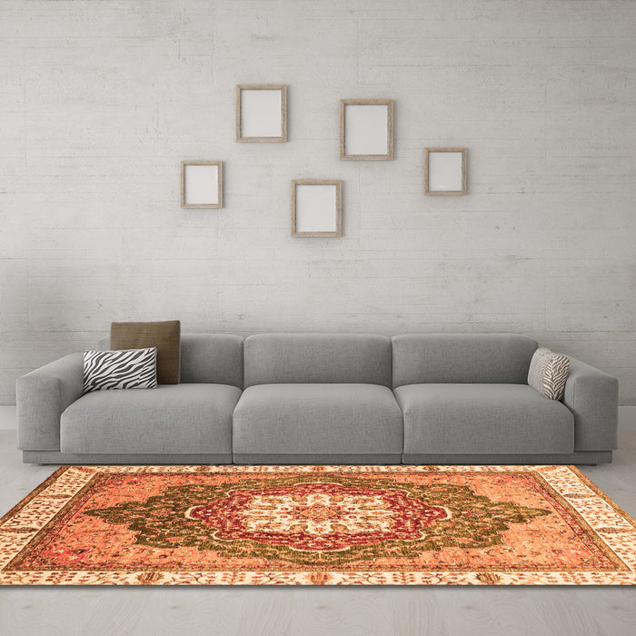 Machine Washable Abstract Orange Modern Area Rugs in a Living Room, wshabs3131org