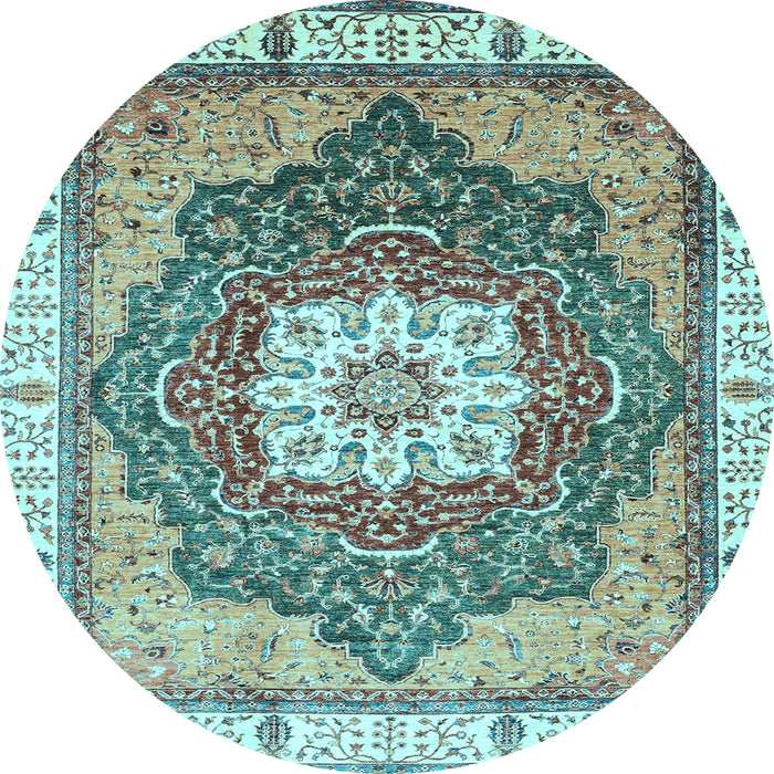 Round Abstract Light Blue Modern Rug, abs3131lblu