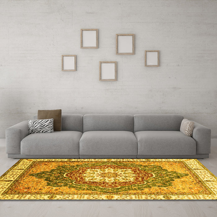 Machine Washable Abstract Yellow Modern Rug in a Living Room, wshabs3131yw