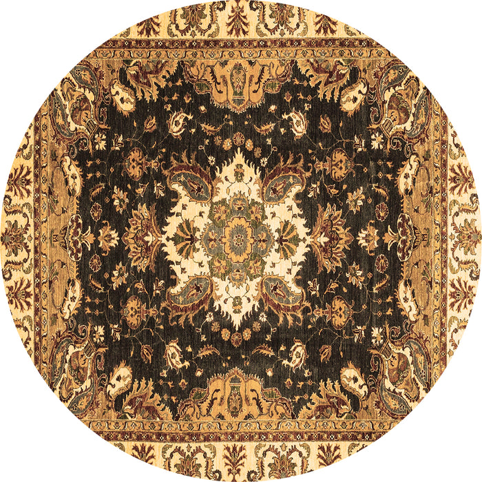 Round Machine Washable Geometric Brown Traditional Rug, wshabs3132brn