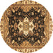 Round Machine Washable Geometric Brown Traditional Rug, wshabs3132brn