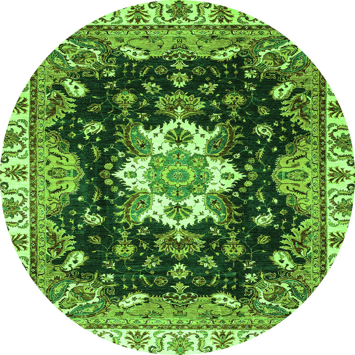Round Geometric Green Traditional Rug, abs3132grn