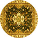 Round Machine Washable Geometric Yellow Traditional Rug, wshabs3132yw