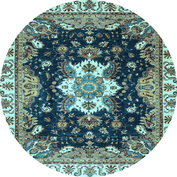 Round Machine Washable Geometric Light Blue Traditional Rug, wshabs3132lblu
