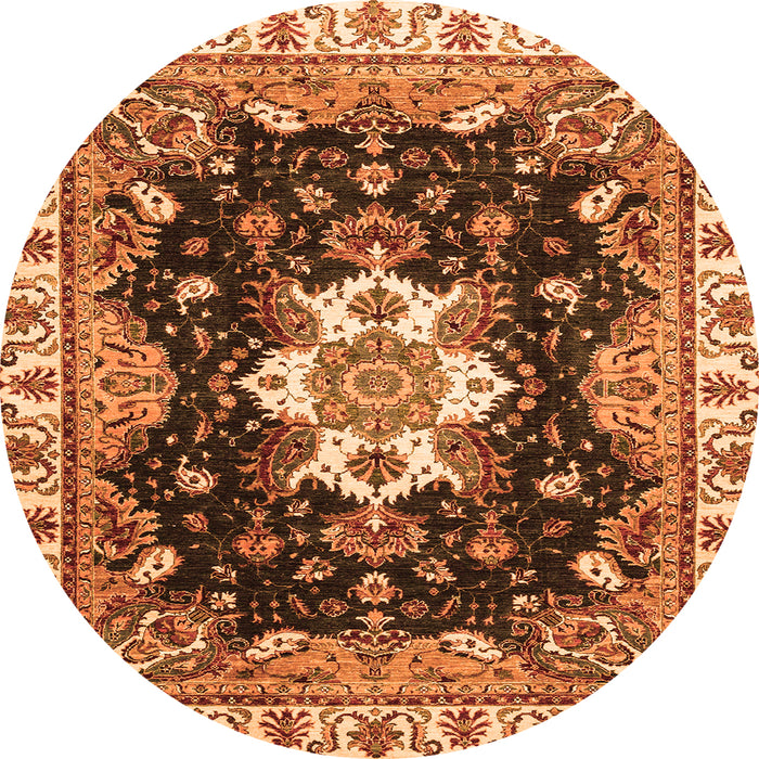 Round Machine Washable Geometric Orange Traditional Area Rugs, wshabs3132org