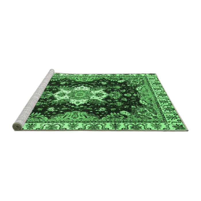Sideview of Machine Washable Geometric Emerald Green Traditional Area Rugs, wshabs3132emgrn
