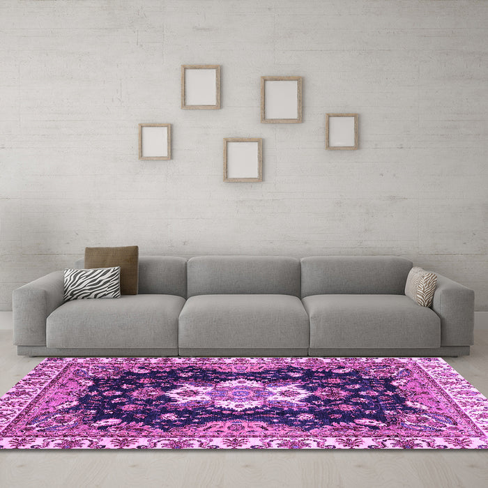 Machine Washable Geometric Purple Traditional Area Rugs in a Living Room, wshabs3132pur