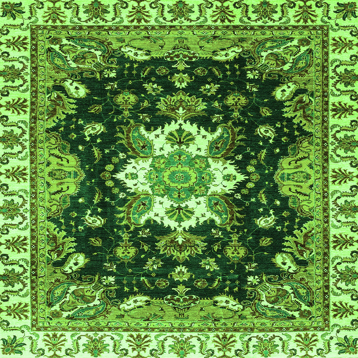 Square Machine Washable Geometric Green Traditional Area Rugs, wshabs3132grn