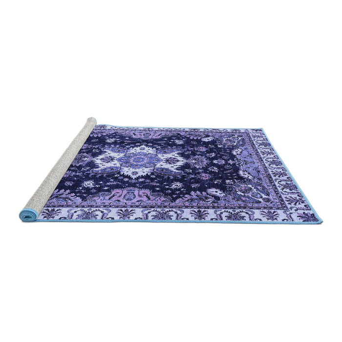 Sideview of Machine Washable Geometric Blue Traditional Rug, wshabs3132blu