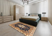 Abstract Dark Brown Geometric Rug in a Bedroom, abs3132